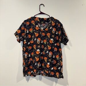 Halloween Patterned Scrub Top